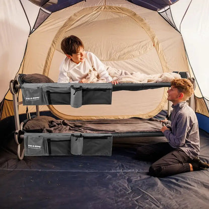 Disc-O-Bed Australia Kid-O-Bunk w/ Organiser - Grey Fabric / Black Steel Frame Disc-O-Bed